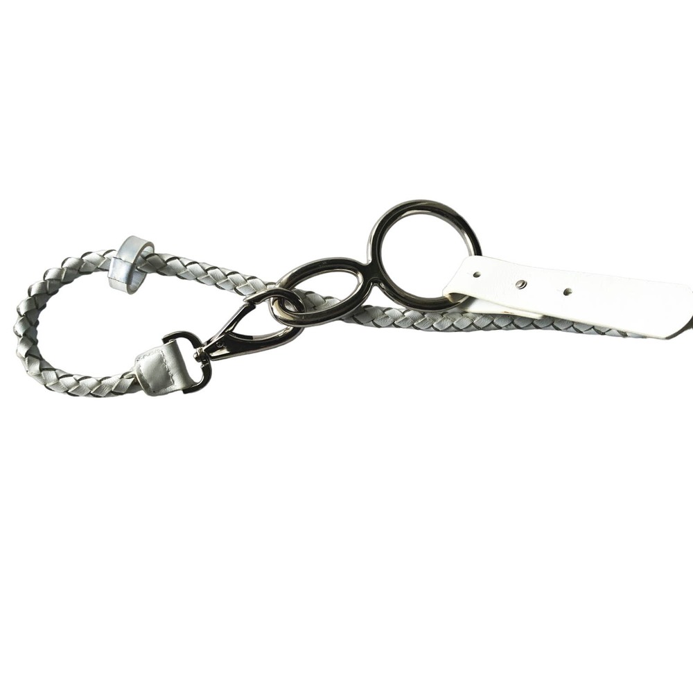 Womens White Braided Leather Leash Belt B77